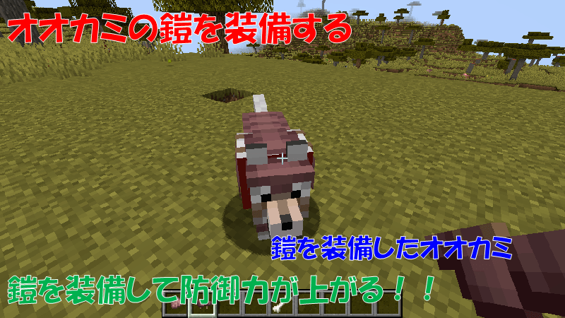 ペットのオオカミに、鎧を装備させる