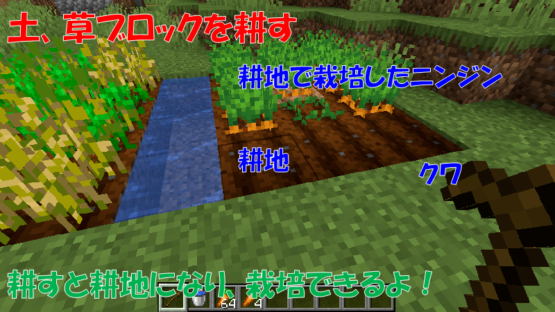 クワで耕す