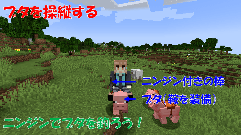 ニンジン付きの棒を使ってブタを操縦する