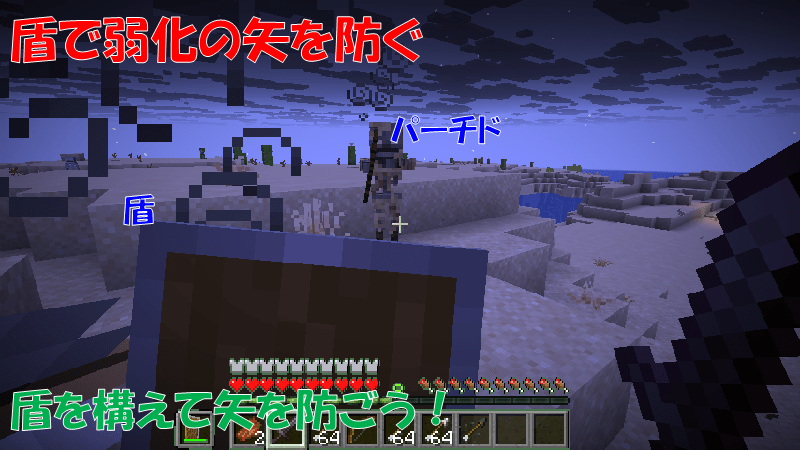 パーチドの攻撃を盾で防ぐ