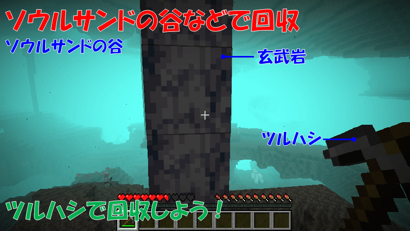 玄武岩をツルハシで回収
