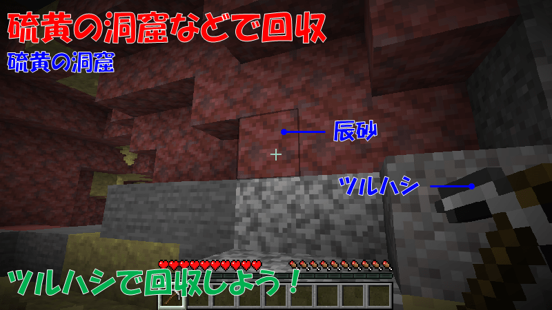 硫黄の洞窟で辰砂を回収