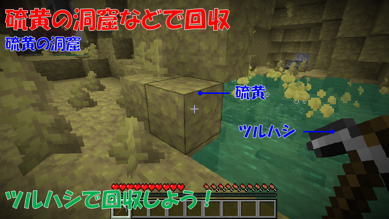 硫黄の洞窟で硫黄を回収